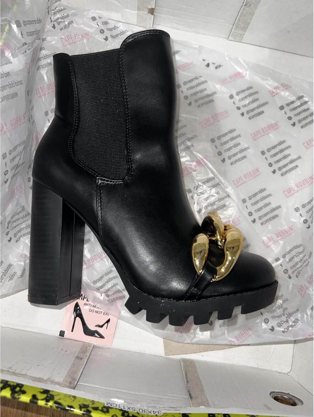 Cape Robbin Godzilla Black Chain Ankle Boots Chunky Heel Platform Size‎ 6.5